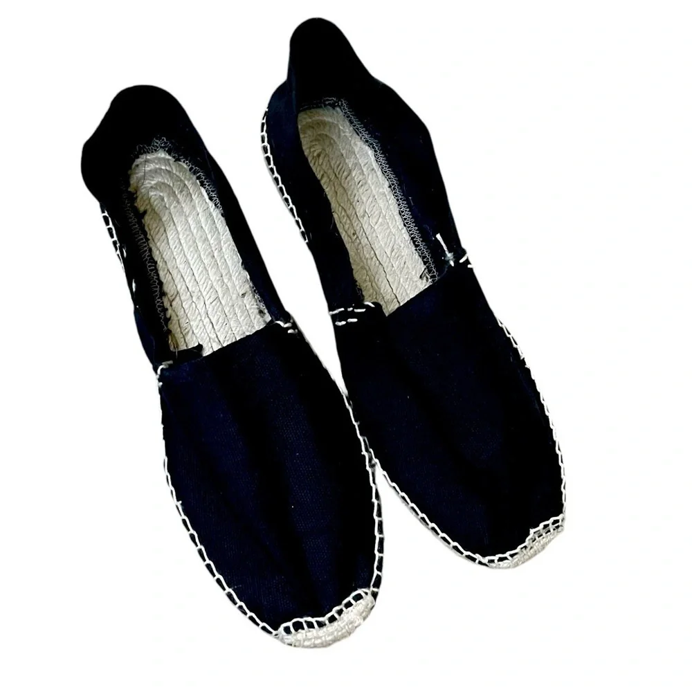 TONI PONS Black Canvas Flat Slip-On Espadrilles Sandals Shoes Black Tan 41